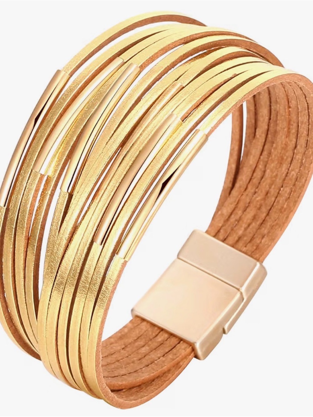 Multi-Strand Gold Leather Wrap Bracelet - Women Jewelry